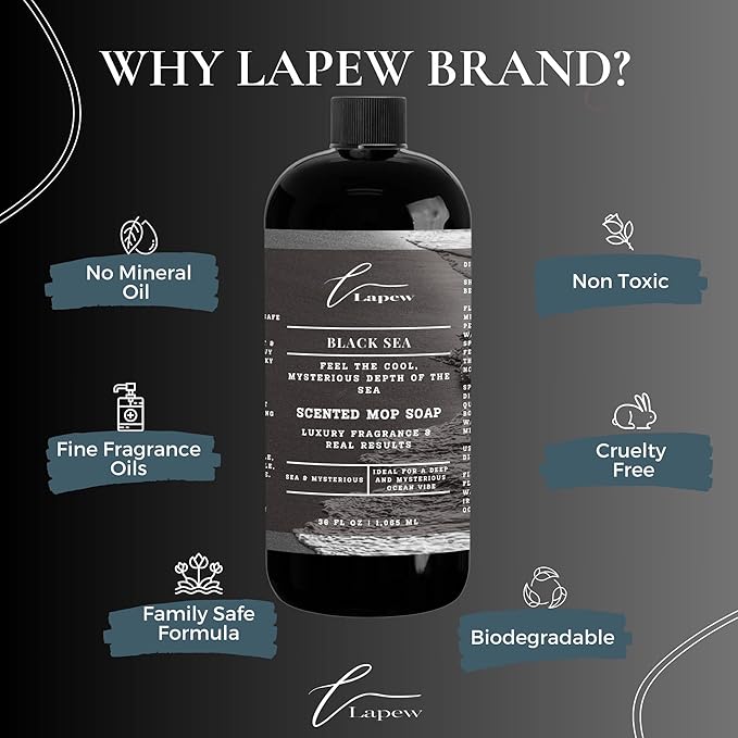Luxury Floor Cleaner, Scented Mop Soap Concentrate | Hard Floor Cleaner for Tile, Vinyl, Laminate, LVP & Sealed Hardwood | Low-Foam, Streak-Free | 36 oz | Black Sea