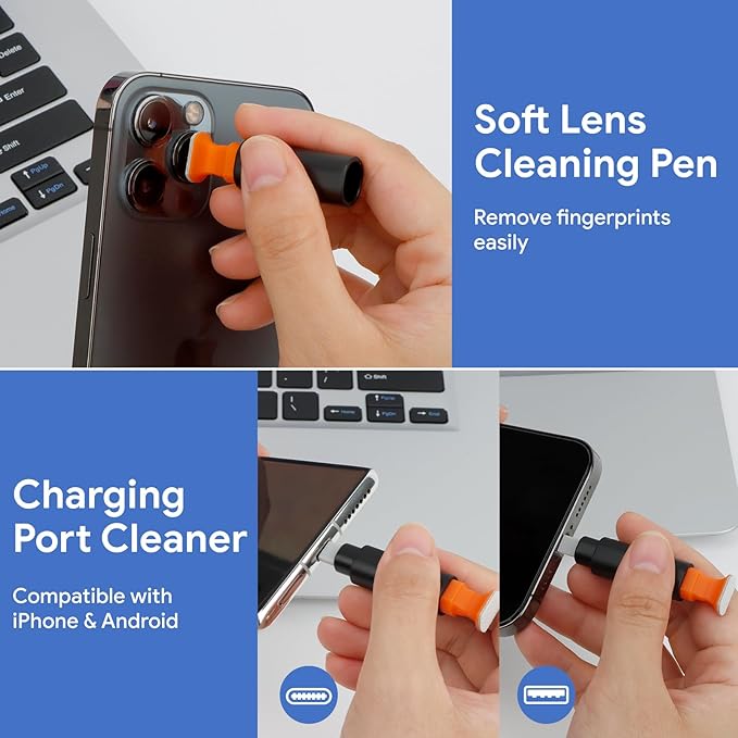 Phone Cleaning Kit for iPhone Cleaner,12 in 1 Port Cleaner Repair & Restore Tool for AirPod iPhone 17 16 15 Pro Max iPad Samsung etc,Phone Cleaning kit for Lightning and USB C Charging Port, Cables