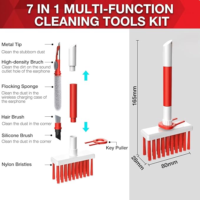 Soft Brush Keyboard Cleaner, Computer Cleaning Tool Kit, 7 in 1 Multipurpose Corner Slit Duster Keycap Puller and Soft Microfiber Brush for Bluetooth Headset Lego Airpods Laptop Camera Lens