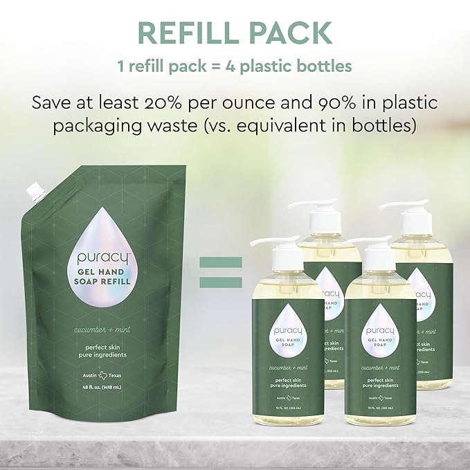 Puracy Organic Hand Soap, For the Professional Hand Washers We've All Become, Moisturizing Natural Gel Hand Wash Soap, Liquid Hand Soap Refills for Soft Skin (12 fl.oz, Cucumber & Mint) 1-Pack