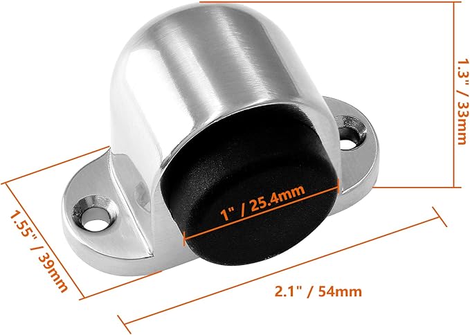 1.3 Inch / 33mm Heavy Duty Floor Door Stopper, Floor Mount Door Stop with Silent Rubber Bumper, Stainless Steel Brushed Finish - Pack of 1