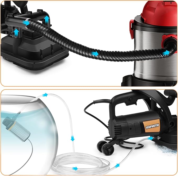 4-Head 3800W Concrete Floor Grinder with Extendable Rod, 4'' Concrete Floor Polisher with Dust Extraction Shroud, 6 Gears, 6000RPM Concreter Surface Planner for Grinding Concrete Cement Marble
