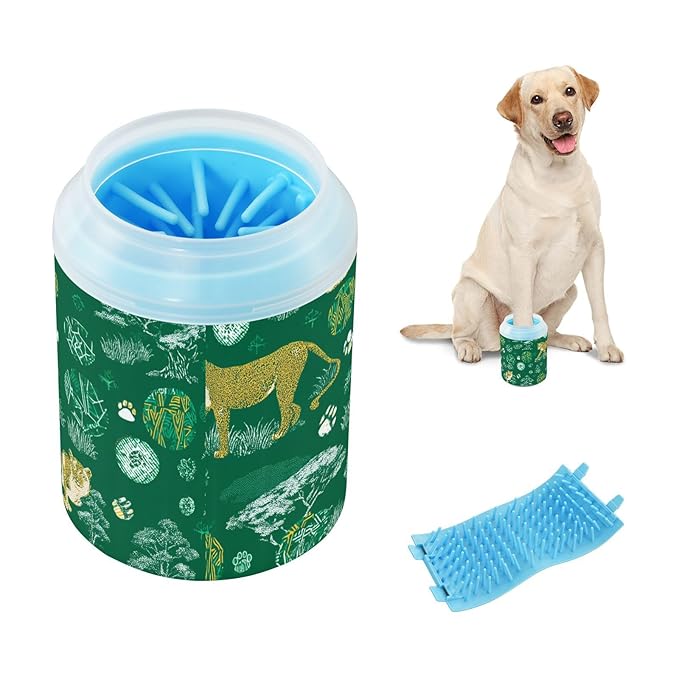 Dog Paw Cleaner Cups for Dogs Pet Foot Washer Paw Scrubber for Medium Small Large Dogs Cats Cleaning Cup Green Lions Leopards Savanna