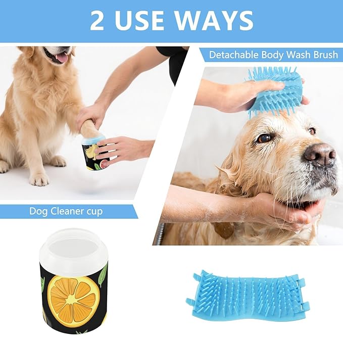 Dog Paw Cleaner Cups for Dogs Pet Foot Washer Paw Scrubber for Medium Small Dogs Cats Cleaning Cup French Bulldog and Fruits Black