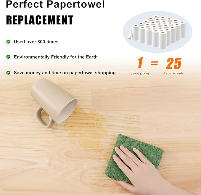 Homaxy 12 Pack Kitchen Dish Cloths (10 x 10 Inches, Grass Green), Super Soft and Absorbent Coral Velvet Dish Towels, Nonstick Oil Fast Drying Microfiber Cleaning Cloth, No Lint Household Dishcloths