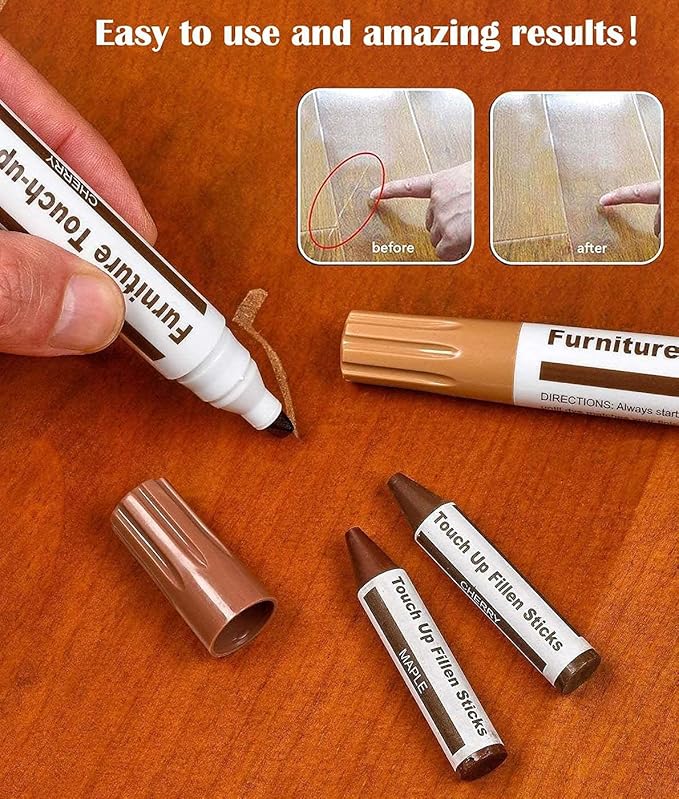 Furniture Markers Touch Up,Wood Filler Floor Scratch Repair Kits,Set of 21-Markers and Wax Sticks with Sharpener Kit for Funiture Repair,Floor Scratch.