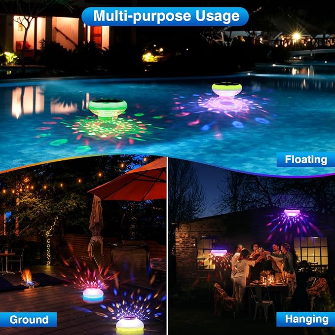 Solar Pool Chlorine Floater, USB Rechargeable Floating Pool Lights, 2600mAh 6.69” IP68 Waterproof Floating Chlorine Dispenser,13 Color Modes Adjustable Release Solar Chlorines Floater 4 Pack