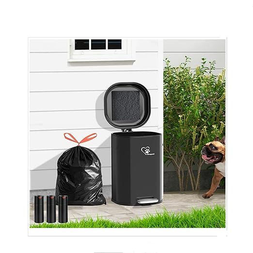 Dog Poop Trash Can, 18L/4.76 Gal Stainless Steel Kitchen Garbage Can, Recycling or Waste Bin, Soft Close, Step-On Pedal, Removable Inner Bucket & Free Waste Bags (Trash Can for Outdoors)