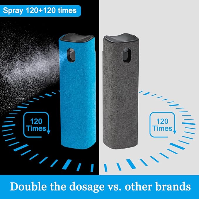 2 Pack Car Touch Screen Mist Cleaner, walrfid Laptop Screens and Phone Touchscreen Cleaning Kit for iPad, iPhone, MacBook Pro with Aipods Cleaning Pen, Small Brush and Eyeglass Cloth - Grey and Blue