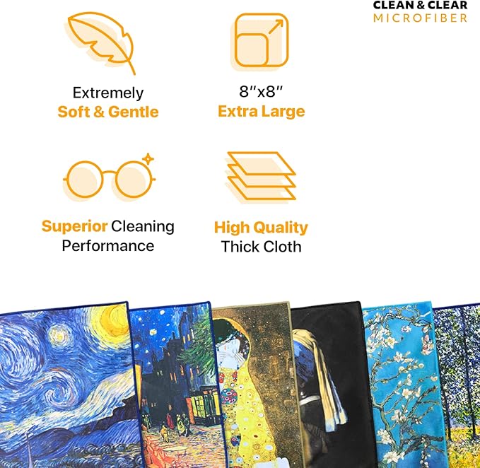 Large [6 Pack] World Best Classic Art Collection Microfiber Cloth - Ultra Premium Quality Microfiber Cleaning Cloths(Best for Camera Lens, Glasses, Screens, and All Lens.), Microfiber Cloth