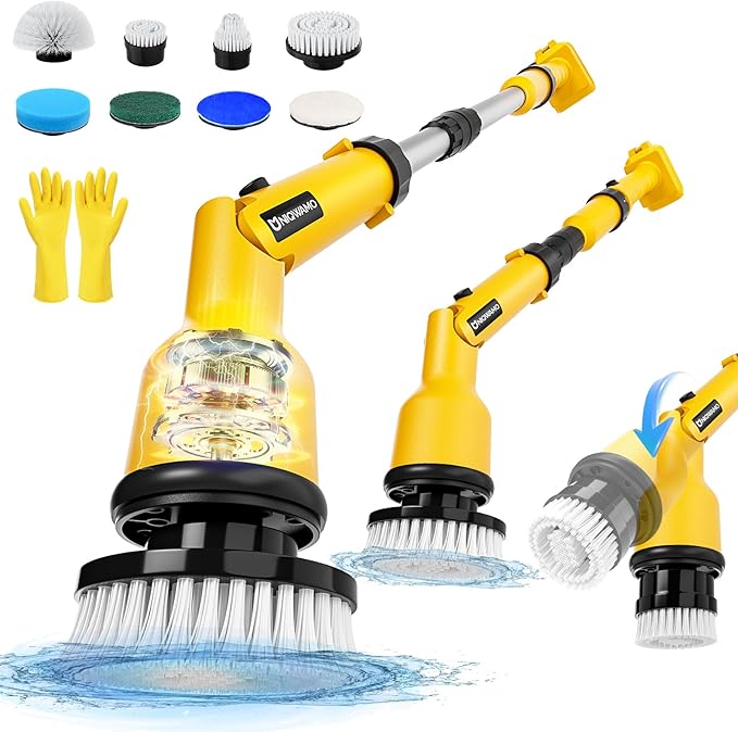 Electric Spin Scrubber Compatible for DeWalt 20V Battery(Battery NOT Included), 1000 RPM Battery Powered Scrubber with Adjustable Extension Arm & 8 Brushes & Hook Gloves for Tub/Tile/Floor