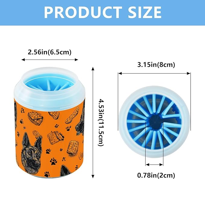 Dog Paw Cleaner Cups for Dogs Pet Foot Washer Paw Scrubber for Medium Small Large Dogs Cats Cleaning Cup Orange Shepherds Dog Paw Prints