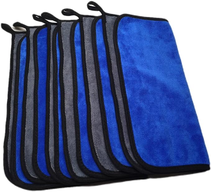 SOFTBATFY Ultrasoft, Large, Thick and Quick Drying Car Microfiber Cleaning Towel 800GSM Polishing Waxing Auto Detailing Towel Cloth (6pack,16 x 16inches) (Grey-Blue)