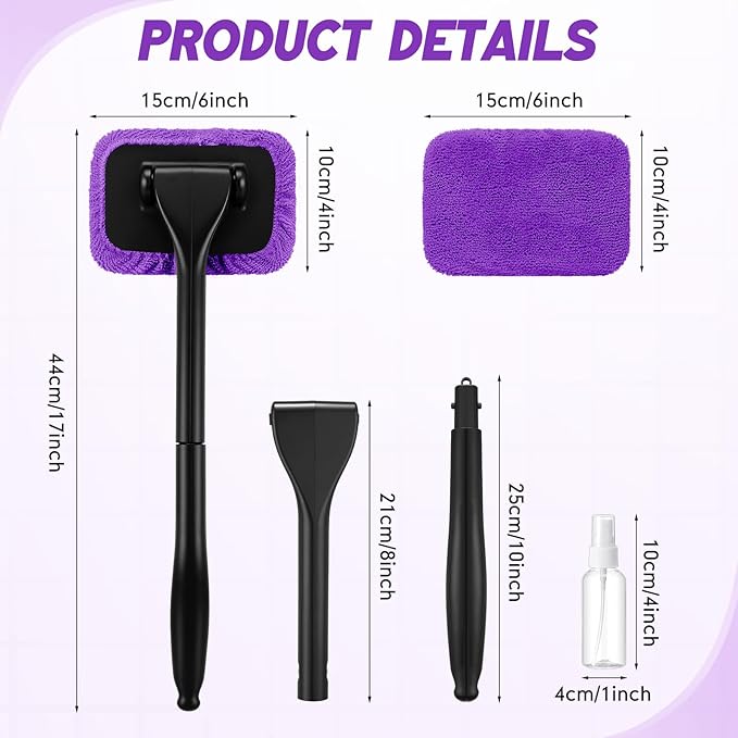 8 Pcs Car Windshield Cleaner Tool Kit with Removable Handle, Microfiber Towel Pads, Brush, Empty Spray Bottle for Auto Glass Wiper Suvs Rvs & Home Windows(Purple)