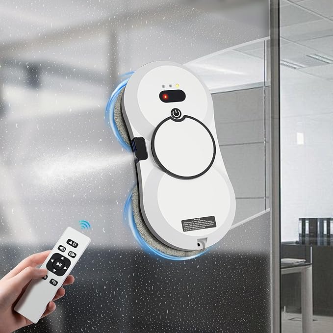 Window Cleaner Robot Automatic Cleaning with Intelligent Path Planning 2800Pa Suction Power Edge Detection Technology Remote Control with 4m/13.12ft Safety Rope (White)