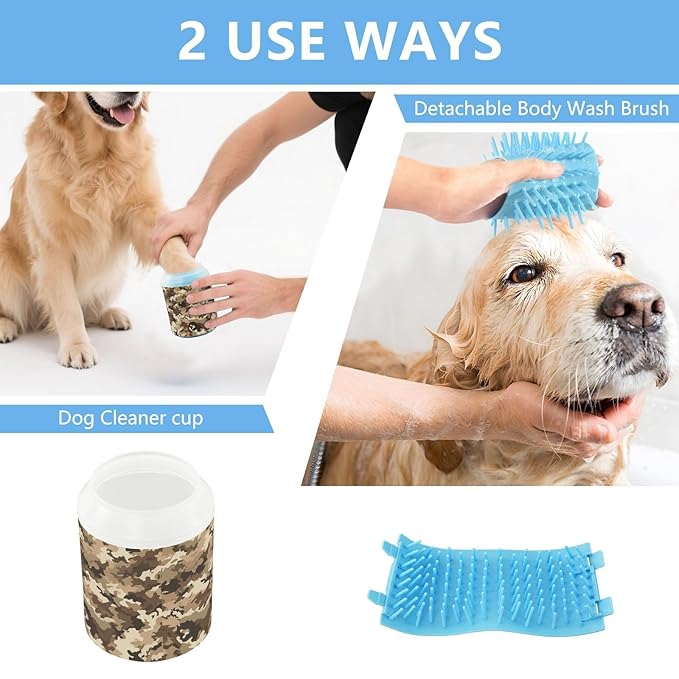 Dog Paw Cleaner Cups for Dogs Pets Foot Washer Paw Scrubber for Medium Small Cats Dogs Cute Cleaning Cup Brown Military Camouflage
