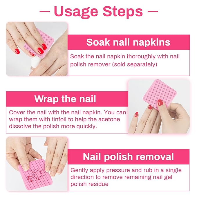 600 Lint Free Nail Wipes - Nail Polish Remover Pads, Glue or Gel Remove, Use with Acetone or Alcohol, Eyelash Brush & Nail Art Brushes Cleaning, Nail Art Supplies, Nail Stuff for Techs, Pink