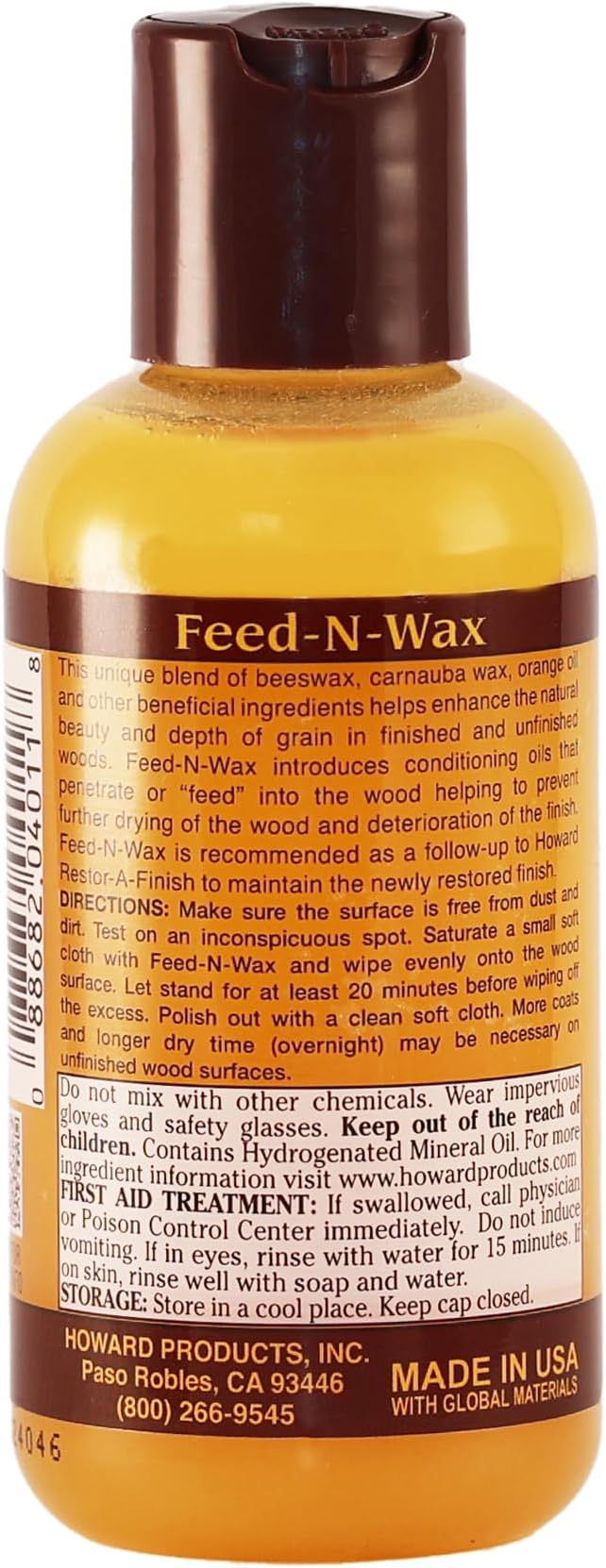 Howard Products Beeswax Wood Polish & Conditioner, Feed-N-Wax for Wood Furniture Polish, 4.7 oz, Orange
