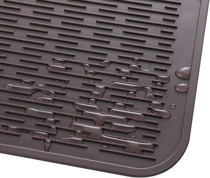 Silicone Dish Drying Mat for Multiple Usage,Easy clean,Eco-friendly,Heat-resistant Silicone Mat for Kitchen Counter or Sink,Refrigerator or Drawer Liner Coffee 4XL 32 inches x 18 inches