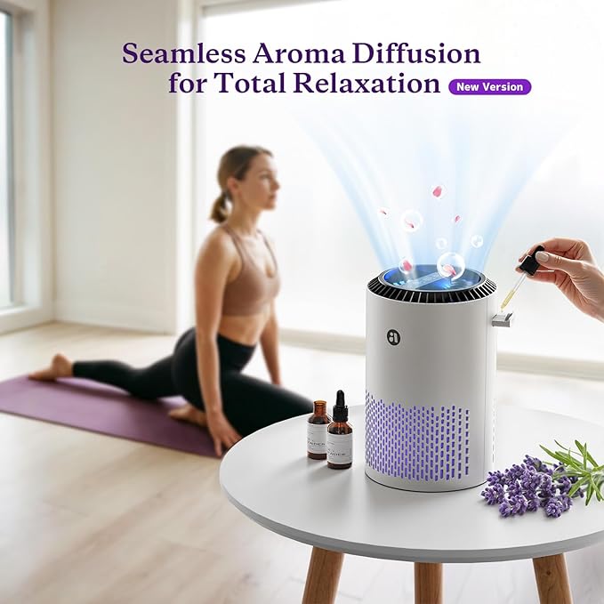 AROEVE Air Purifiers for Bedroom Home, 3 Layer Filter for Smoke Pollen Allergies Pet Dander Odor, Sleep Mode, Energy Saving, 4 Speeds, Timer for Office, Dorm, MK01A White+Blue