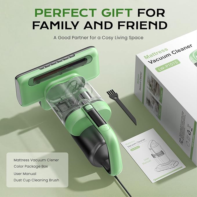 Mattress Vacuum Cleaner Bed Vacuum Versatile Handheld Vacuums with 500W 18Kpa Power Suction & 253.7nm U-V-C Light & Heating Tech & 30000 RPM/Min Brush Roll Rotation Corded