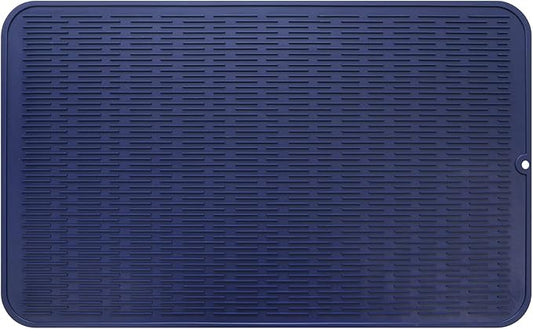Silicone Dish Drying Mat for Multiple Usage,Easy clean,Eco-friendly,Heat-resistant Silicone Mat for Kitchen Counter or Sink,Refrigerator or Drawer Liner Navy Blue 3XL 28 inches x 18 inches