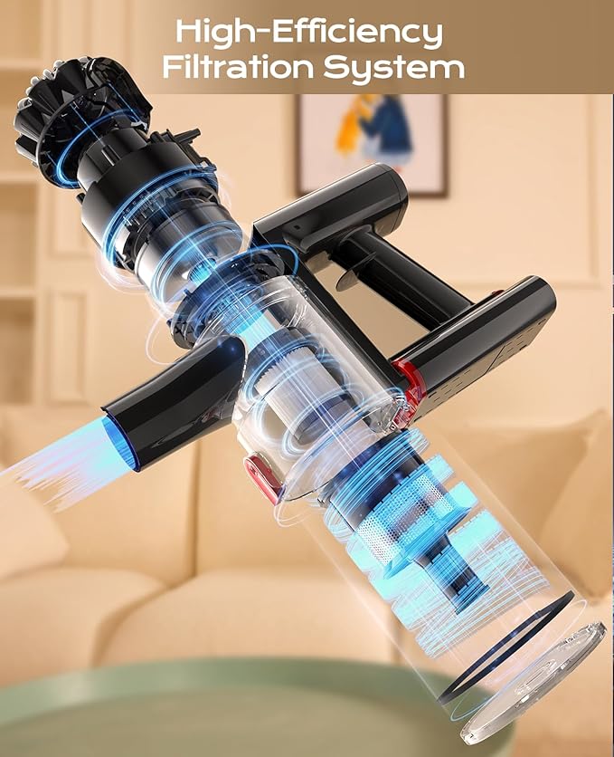 Cordless Vacuum Cleaner, 450W 40KPA Vacuum Cleaners for Home, 45Mins Lightweight Stick Vacuum with Advanced Green Light Tech, Rechargeable Battery Vacuum for Carpet,Pet Hair,Hardwood Floor