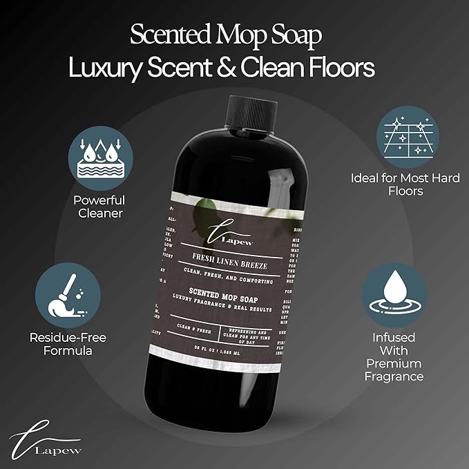 Luxury Floor Cleaner, Scented Mop Soap Concentrate | Hard Floor Cleaner for Tile, Vinyl, Laminate, LVP & Sealed Hardwood | Low-Foam, Streak-Free | 36 oz | Fresh Linen Breeze