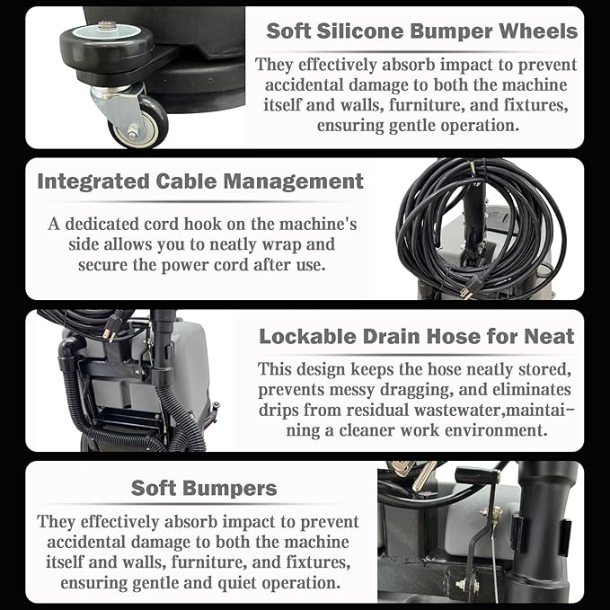 TECHTONGDA Commercial Auto Floor Scrubber Machine Walk Behind Floor Cleaning & Drying Machine with 17" Brush & 13.2 Gallons of Dual Tanks for Brushing, Polishing, Drying in Mall, Hotel, Airport 110V