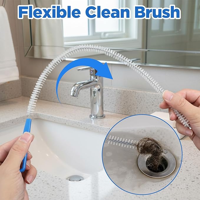 Shower Drain Cleaner Brush, 2 Pcs 18.11inch Shower Drain Clog Remover Tool for Hair Remover, Sink Cleaning Tool, Sink Brush, Plumbing Cleaning Tools for Kitchen & Bathroom