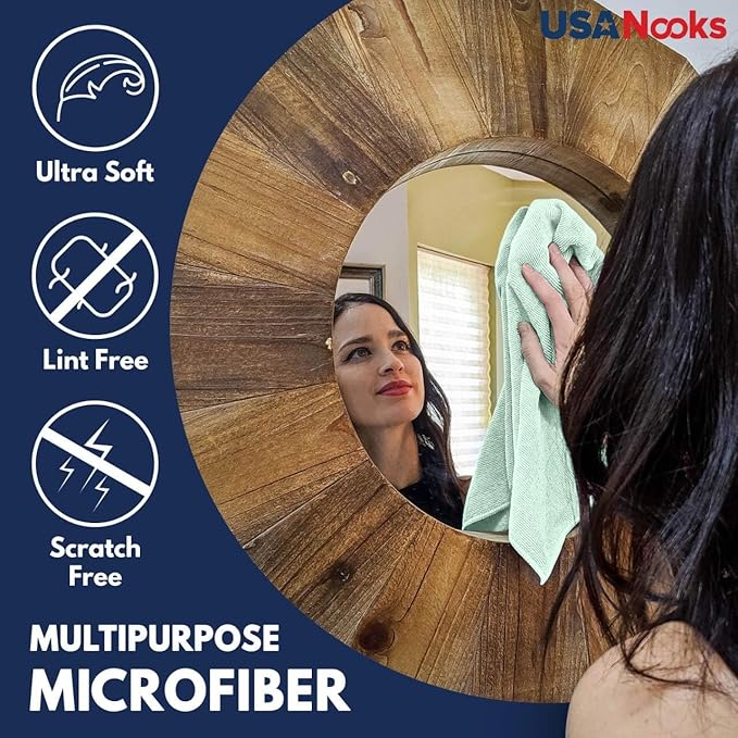 USANOOKS Microfiber Cleaning Cloth - Sea Green - 8Pcs (12.5x12.5 inch) High Performance - 1200 Washes, Ultra Absorbent Car Towel Traps Grime & Liquid for Streak-Free Mirror Shine - car Washing Cloth