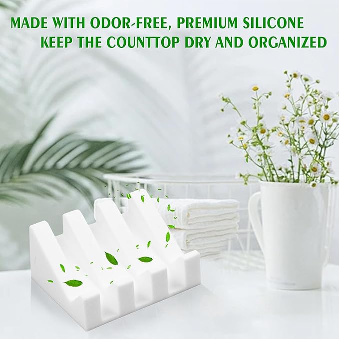 Self Draining Soap Dish Holder,Silicone Soap Dish,for Bathroom,Kitchen, Sponges，Can Extend Soap Life，Keep Soap Bars Dry and Easy Cleaning (Cream White,4-Pack)
