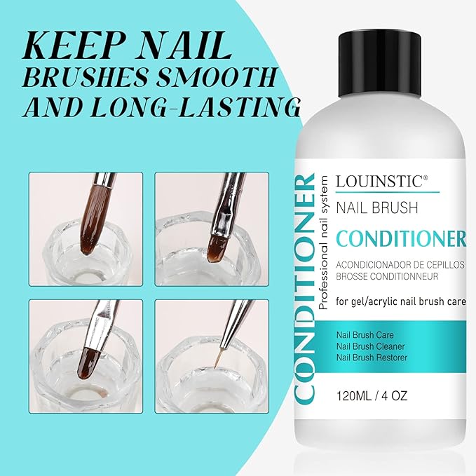 LOUINSTIC Acrylic Nail Brush Cleaner - 4 Fl.Oz, Quickly Clean Gel/Acrylic Nail Brushes, Paint Brushes, Airbrushes, Art Tools, Nail Brush Cleaner Conditioner Preserver and Restorer