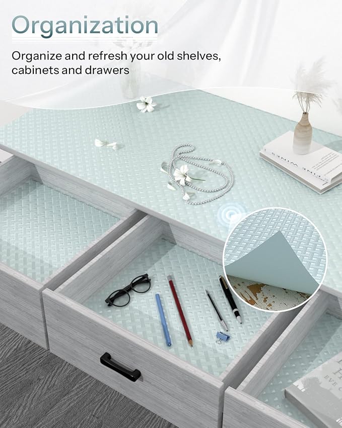 Shelf and Drawer Liner for Kitchen Cabinet, Non-Adhesive 12in x 120in Waterproof Contact Paper Refrigerator Liners Thickened Durable EVA Material Non Slip Mat for Dresser Cupboard Pantry Protector
