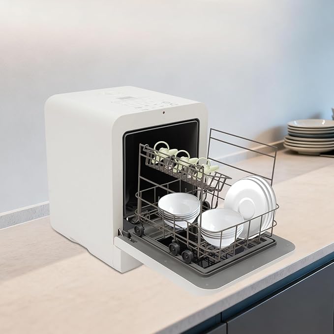 Countertop Dishwasher 800W Portable Compact Dishwasher with LED Display, 3 Wash Modes, 4L/135oz Water Consumption, Dual Water Supply, 360° Washing Dish Washer for Dorm, Apartment, RV 110V