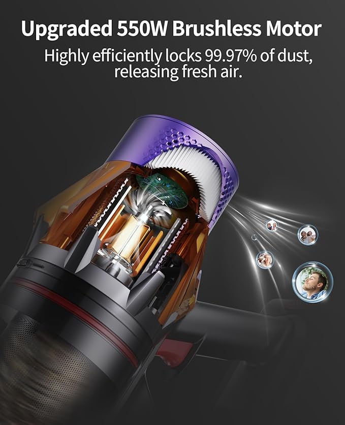 Cordless Vacuum Cleaner, 600W 50KPA 65Mins Cordless Stick Vacuum Cleaner With Touch Screen, Self-Standing,Wall Mount Charging, Handheld Vacuum Cleaners for Home/Pet Hair/Carpets/Hard Floors(X7A)