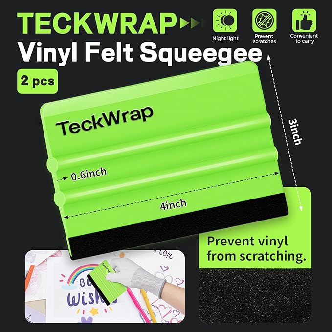 TECKWRAP 2 PCS Professional Felt Squeegee for Vinyl Stickers & Wallpaper - Scratch - Free (Neon Green)
