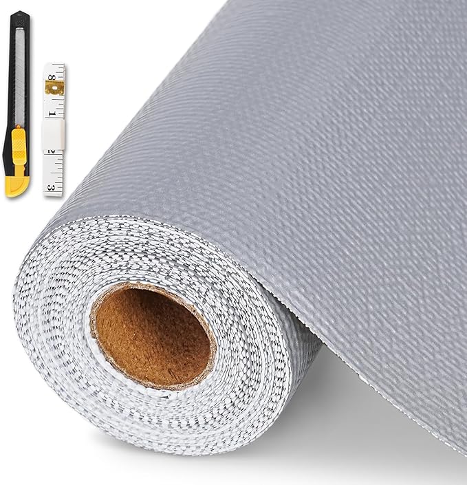 Drawer and Shelf Liner for Kitchen Cabinet,Non-Adhesive Cabinet Liner 18in x 20FT,Waterproof Shelf Paper Non-Slip Mats Cupboard Liners Contact Protect Dresser/Shelves/Table-Grey
