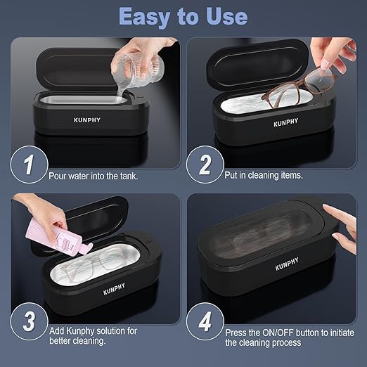 KUNPHY Sonic Jewelry Cleaner, Jewelry Cleaner Machine with 12oz 46kHz, Professional Sonic Cleaner with One-Touch Operation, Sonic Cleaner for Rings, Glasses, Jewelry, Dentures, 2packs(White+Black)