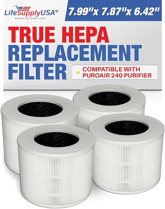 True HEPA Filter Replacement Compatible With PuroAir 240 Purifier by LifeSupplyUSA (4-Pack)