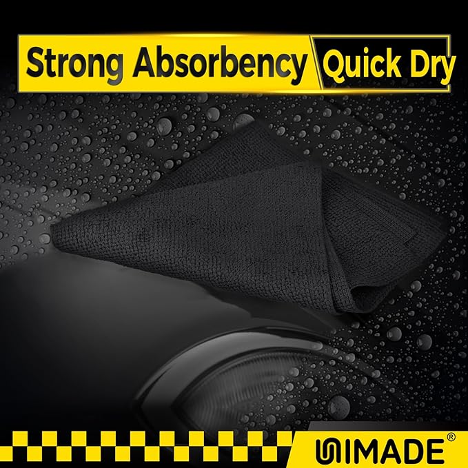 Microfiber Cleaning Cloth, 100 Pack Microfiber Towels for Cars Commercial Grade Work Rags Bulk Detailing Cloth for Automotive Bar Mechanic Restaurant Garage Housekeeping, 11.5"x 11.5", Black
