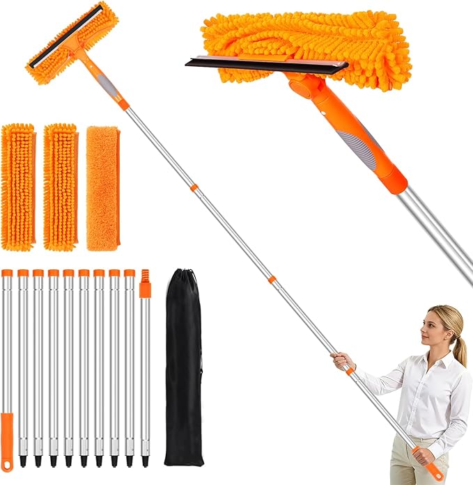 152’’/ 109" Squeegee Window Cleaner, 2 in 1 Rotatable Window Cleaning Tool Kit, Window Washing Kit with Extension Pole for Indoor Outdoor High Window, Car, Glass