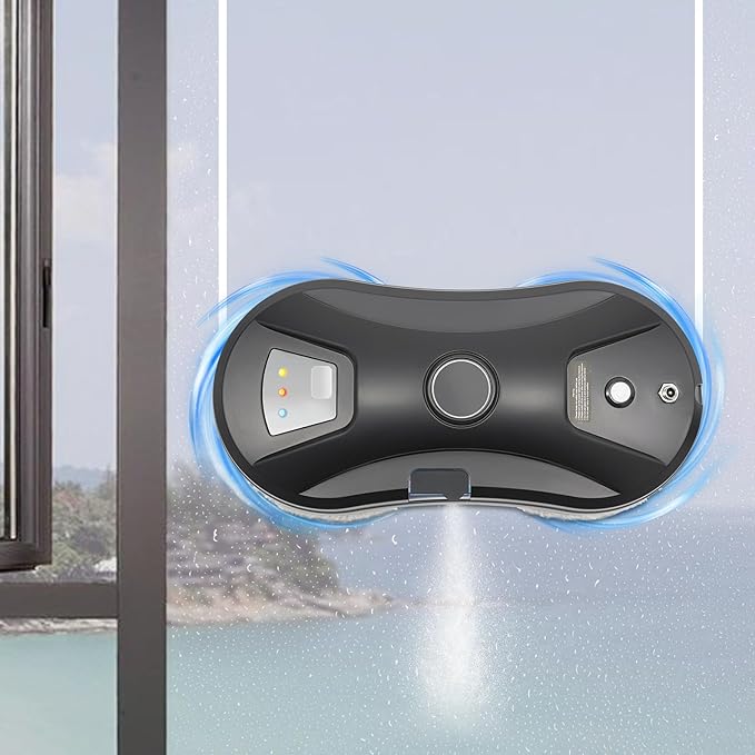 Window Cleaning Robot, Automatic Water Spray Window Washer Robot 2800Pa Strong Suction Smart Cleaner, Remote Control Washer for Tiles, Glass Door (Black)