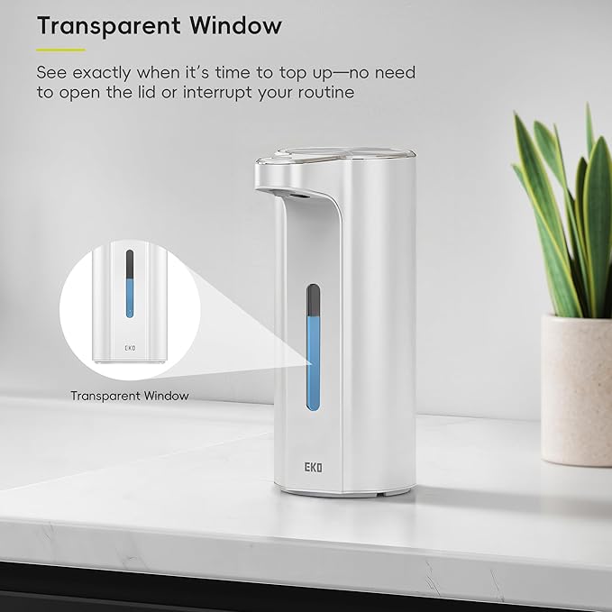 EKO Aroma Pro 13.5 fl oz Touchless Automatic Liquid Soap Dispenser, Rechargeable Electric Hand & Dish Soap Dispenser for Bathroom and Kitchen, IPX7 Waterproof, Adjustable Volume Control (White)