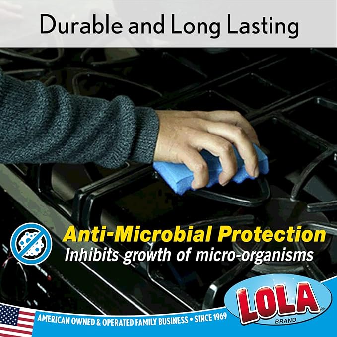 LOLA All Purpose Scrub Sponge, 12 Pack, Made in USA Scrub Sponge- Superior Technology, Non-Scratch, Long Lasting - Dishes, Mugs, Non-Stick Cookware
