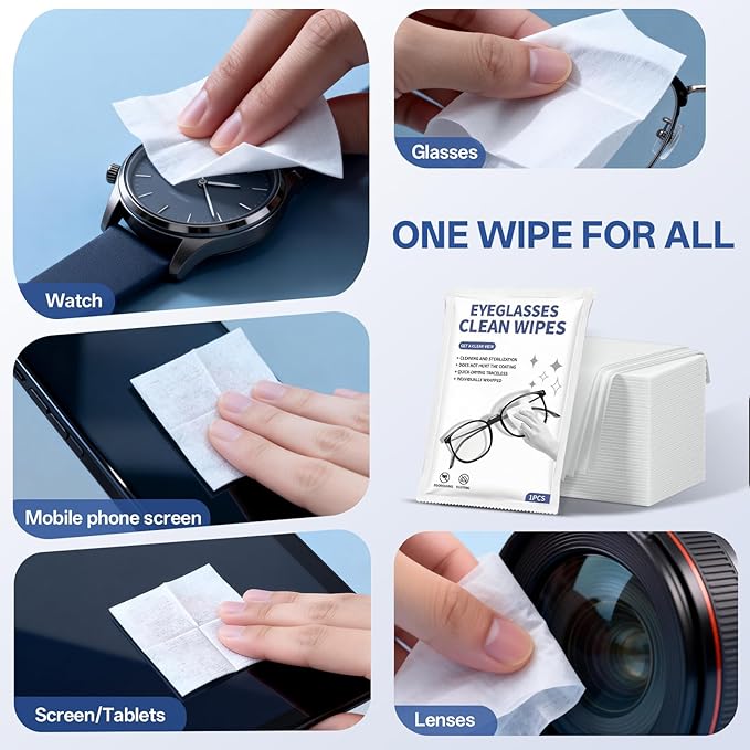 [200 Count] Lens Wipes for Eyeglass - Cleaner Wipes for Glasses, Camera Lens & All Screens - Pre-moistened Individually Wrapped Sracth-Free,Streak-Free