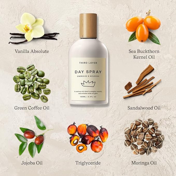 Day Spray – Fast-Absorbing Skin & Body Oil with Jojoba, Moringa & Green Coffee – Free from Alcohol, Parabens & Synthetic Fragrance (3.3 fl oz)