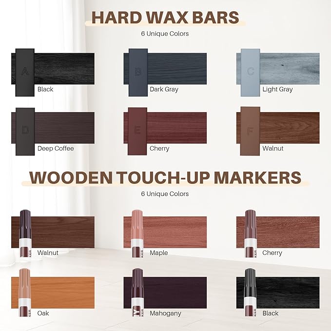 Vinyl Hardwood Floor Repair Kit - 12 Colors Laminate Floor Wax Wood Furniture Touch Up Marker Restore Any Scratches, Stains, Cracks, Hole for Floor, Door, Cabinet