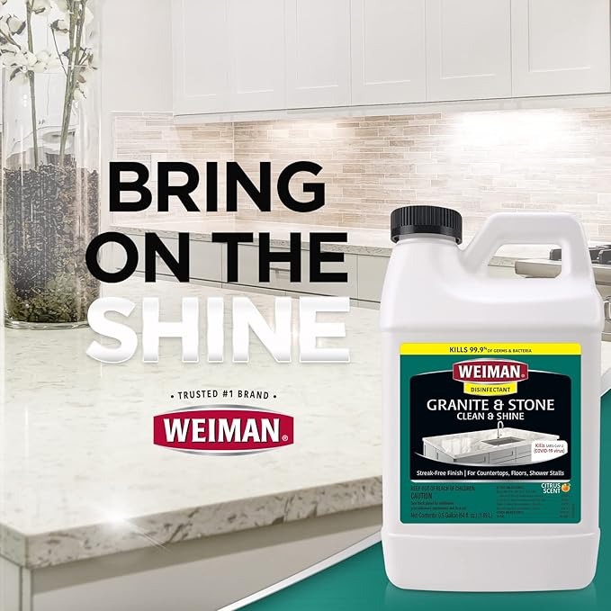 Weiman Disinfecting Granite and Stone Countertop Cleaner and Polish - Safely Cleans & Shines Marble, Quartz Quartzite Slate, Limestone, Corian, Laminate Tile, 64 Oz, 2 Pack