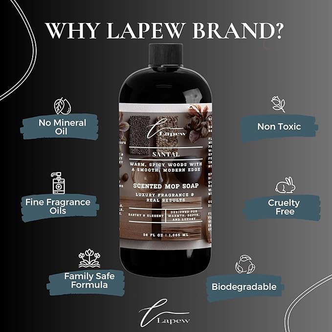 Luxury Floor Cleaner, Scented Mop Soap Concentrate | Hard Floor Cleaner for Tile, Vinyl, Laminate, LVP & Sealed Hardwood | Low-Foam, Streak-Free | 36 oz | Santal